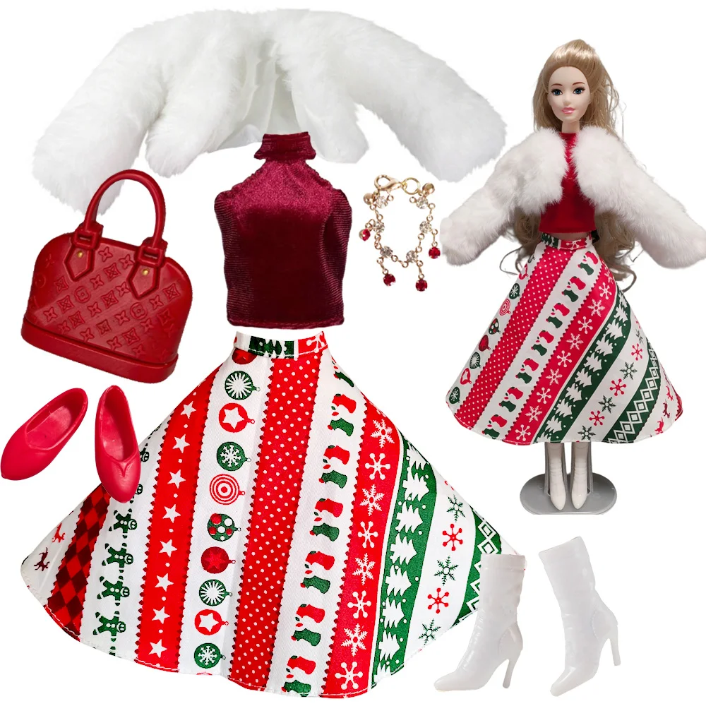 

1/6 куклы Рождественская одежда Зимнее пальто Наряд Платье Сумка Наборы для 12-дюймовой куклы BJD 30 см Кукла Mengf Mizi Xinyi FR Кукла