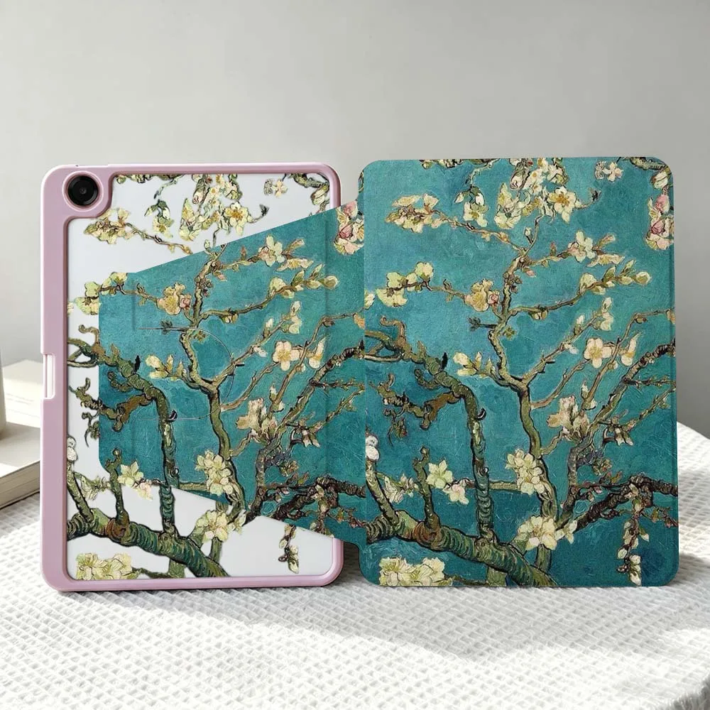 Art Apricot Blossom Pattern For Samsung Galaxy Tab S11 S10 S9 S8 A11 FE Plus Ultra 360° Rotation Stylus Storage Tablet Case Soft