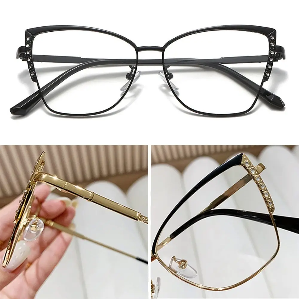 Damesmode Strass Anti-Blauw Licht Bril Oogzorg Ultralichte Cat Eye Frame Optische Bril Kantoor Computerbril