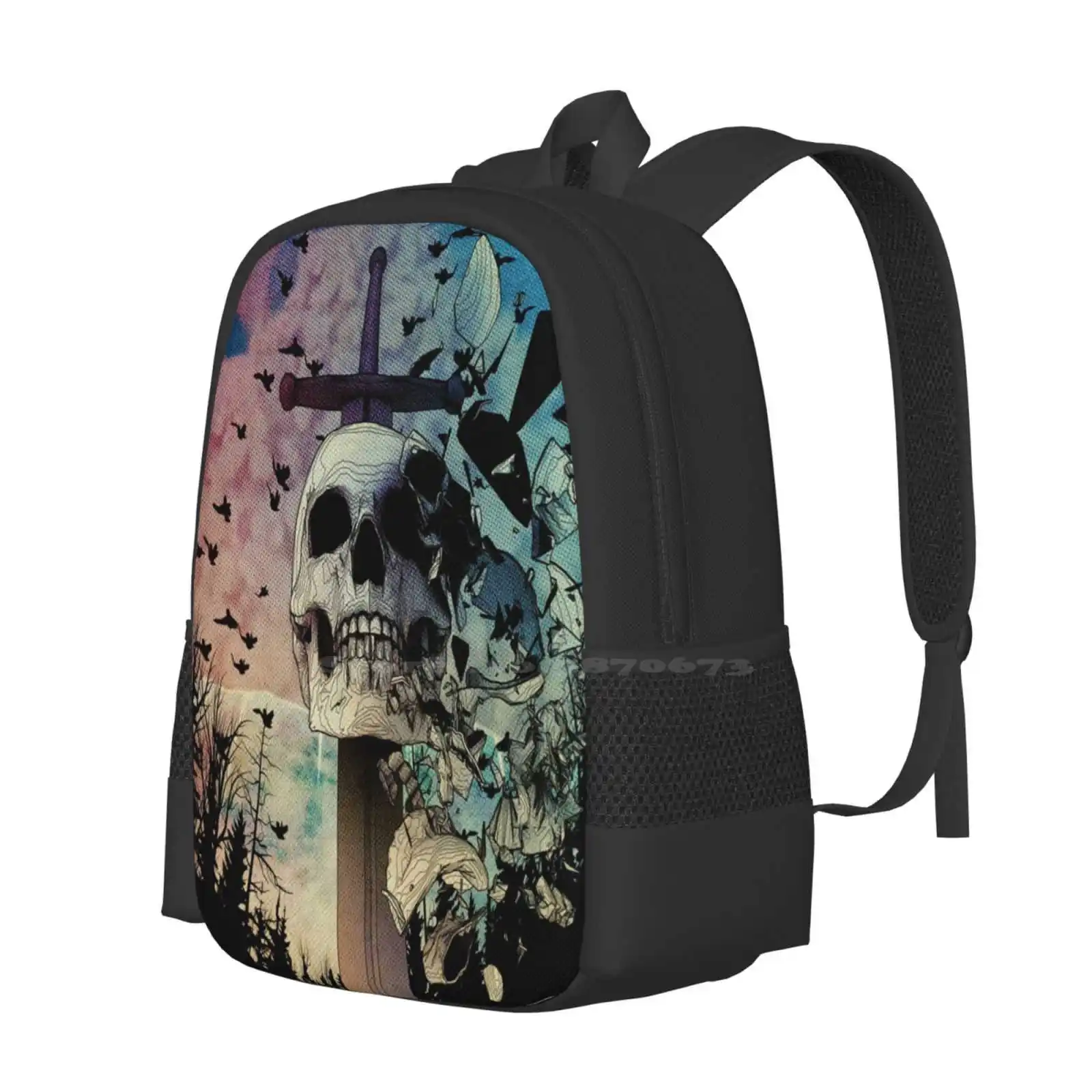 تخفيضات الخوف أعمق من السيوف تصميم طباعة ثلاثية الأبعاد على ظهره حقيبة الطالب Falcaolucas Skull Sword