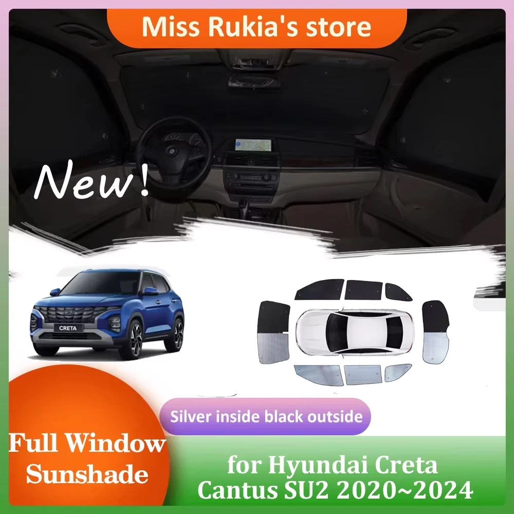 

Полные солнцезащитные козырьки для Hyundai Creta Cantus SU2 2020 ~ 2024, солнцезащитный козырек на крыше, боковая занавеска на лобовое стекло, чехол на крыше, аксессуары
