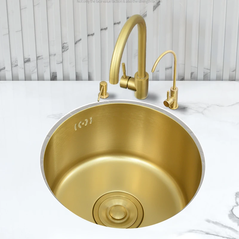 Gold Island Mini Stainless Steel Circular Bar Small Sink 304 Kitchen Wash Pot Single Sink Under Table Sink