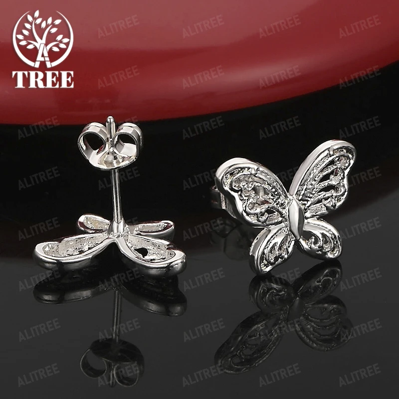 Beautiful 925 Sterling Silver Butterfly Stud Earrings For Women Valentine's Day Jewelry Wedding Party Birthday Gift Accessories