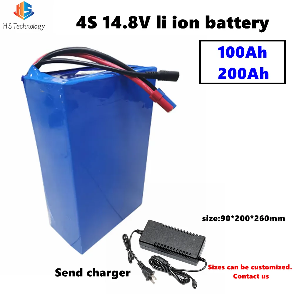 

HS Lithium battery 4S 14.8V li ion battery pack 100Ah 120Ah with BMS for scooter boat engines+10A charger