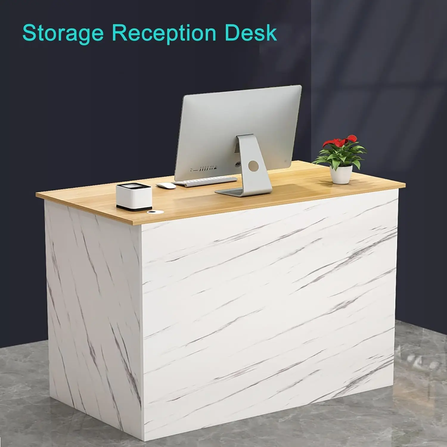 Reception minimalista Reception Reception bancone Reception moderno tavolo Reception in legno con pannelli privati e