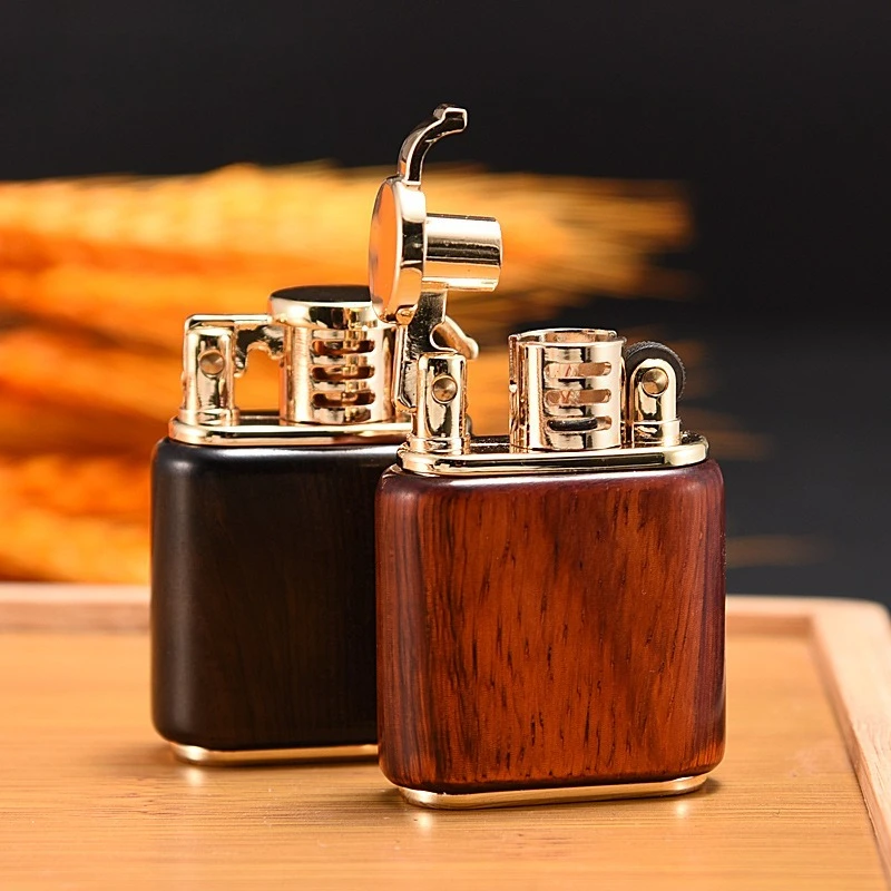 

Retro Teak Wooden Lighter with Handcrafted Wooden Gears for Windproof Lighting Exquisite Gift.