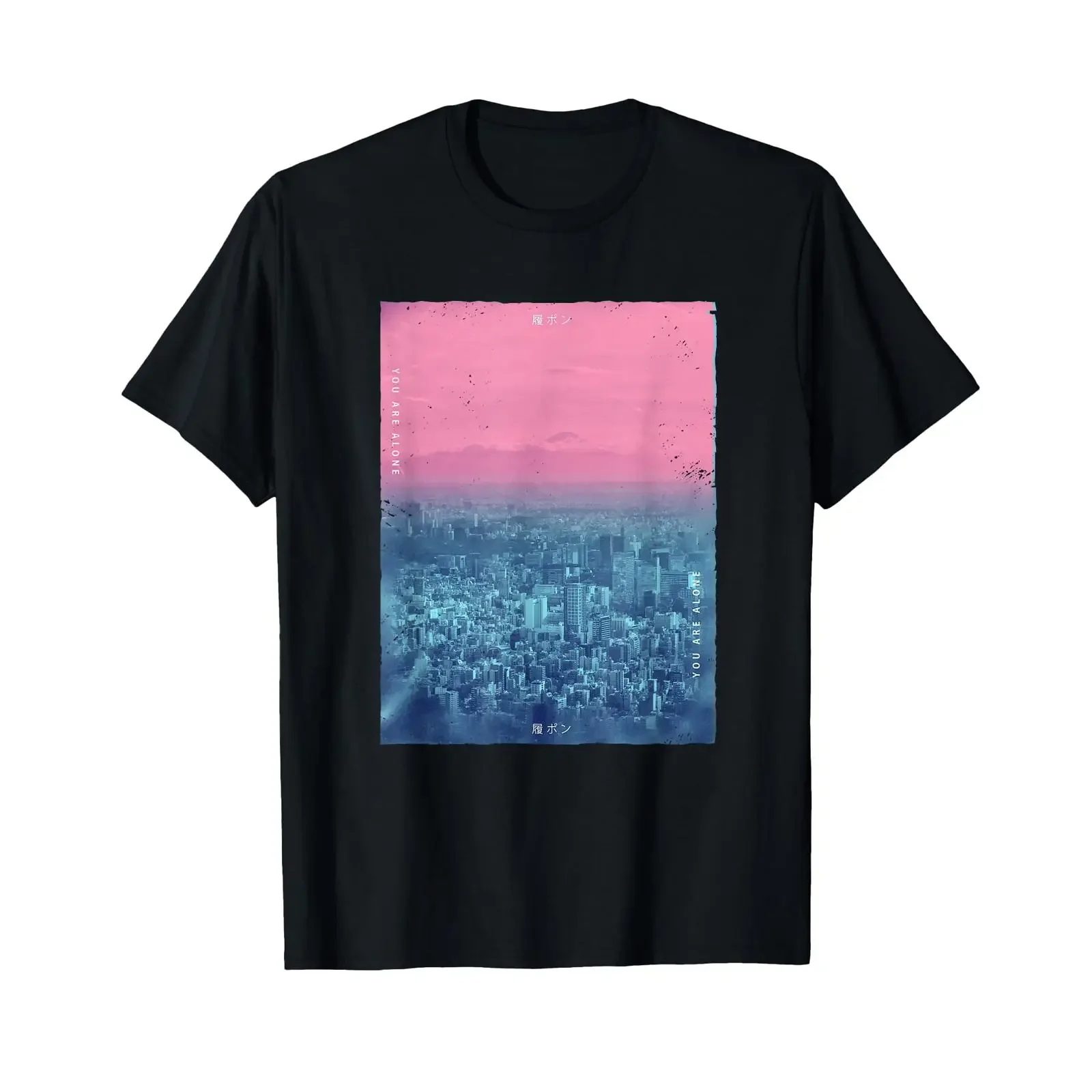 Vaporwave Japanese Streetwear Tokyo Japan Glitch Effect T Shirt vintage Washed Versatile fashion streetwear Unisex