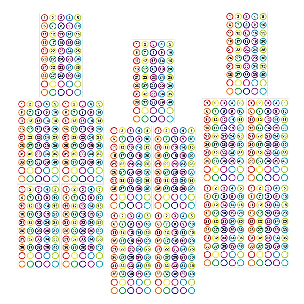 20 Sheets Colorful Number Stickers Round Digital Labels For Office Classroom Organization Self-Adhesive Classification Sticker
