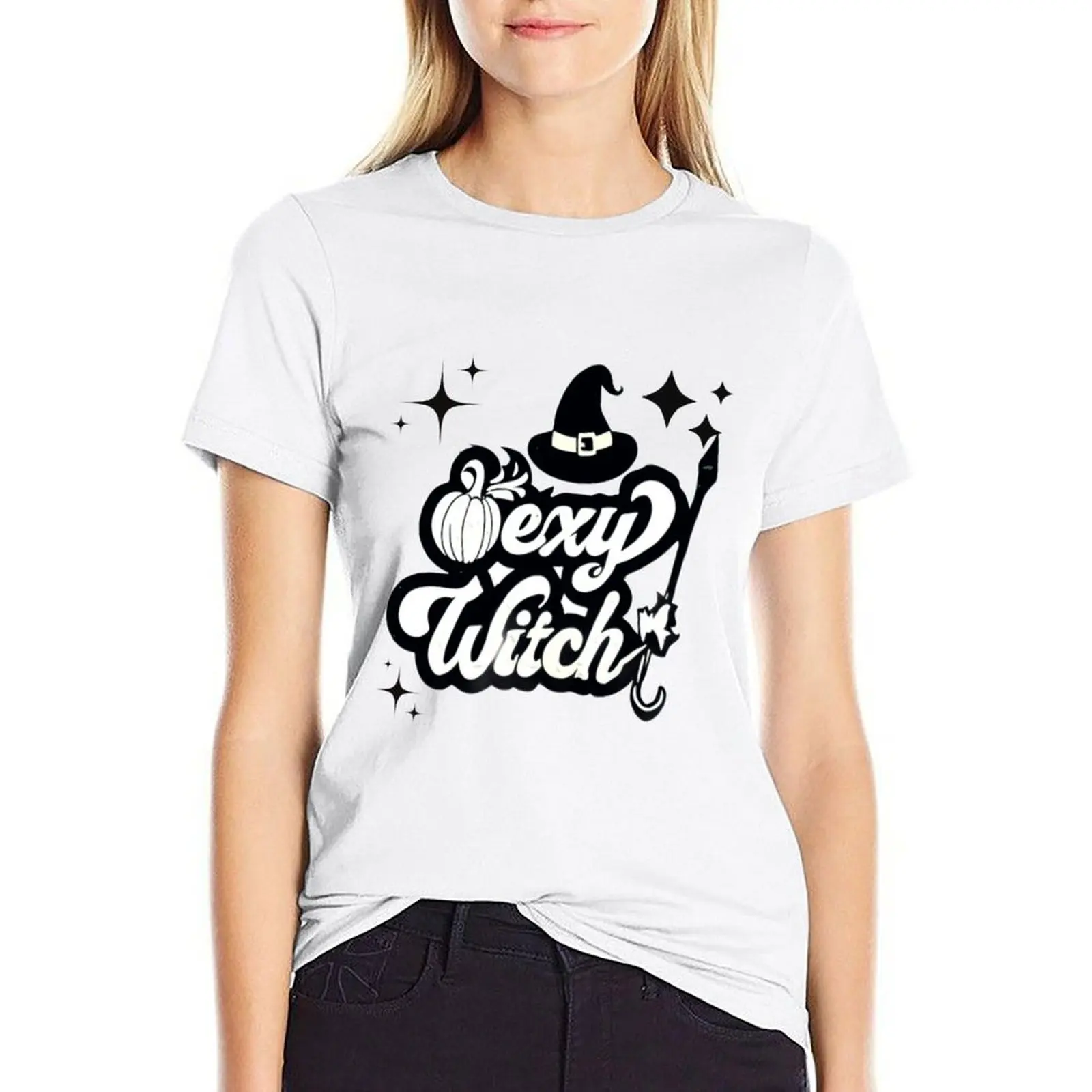 

Halloween Sexy Witch T-shirt female plus size tops aesthetic clothes plain t shirts for Women