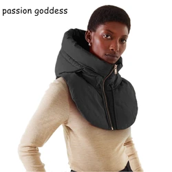 Fashion 2022 Women Winter Cotton Warm Sleeveless Shawl Vest with Hooded Parkas Casual Basic Thick Puffer Crop Vest Padded Jacket