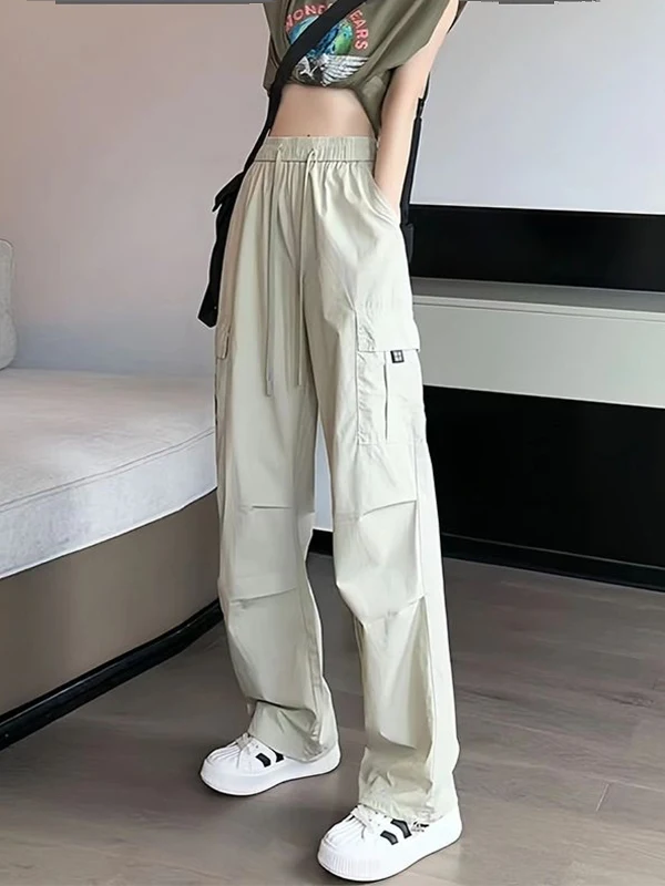 American Retro Workwear Casual Pants Women's Summer Versatile Straight Drapey Cuffed Long Loose Wide Leg Pants