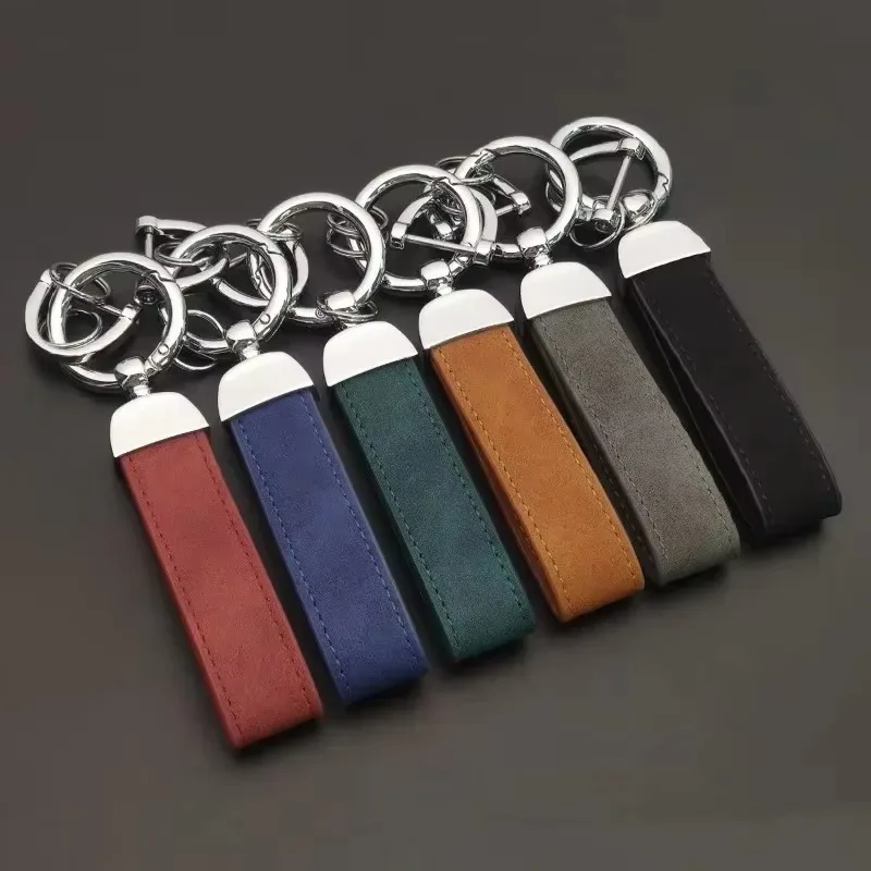 Key Chain Pendant Simple Personality Keychain Custom Logo Crazy Horse Leather Car Creative DIY Key Ring Wholesale Gifts