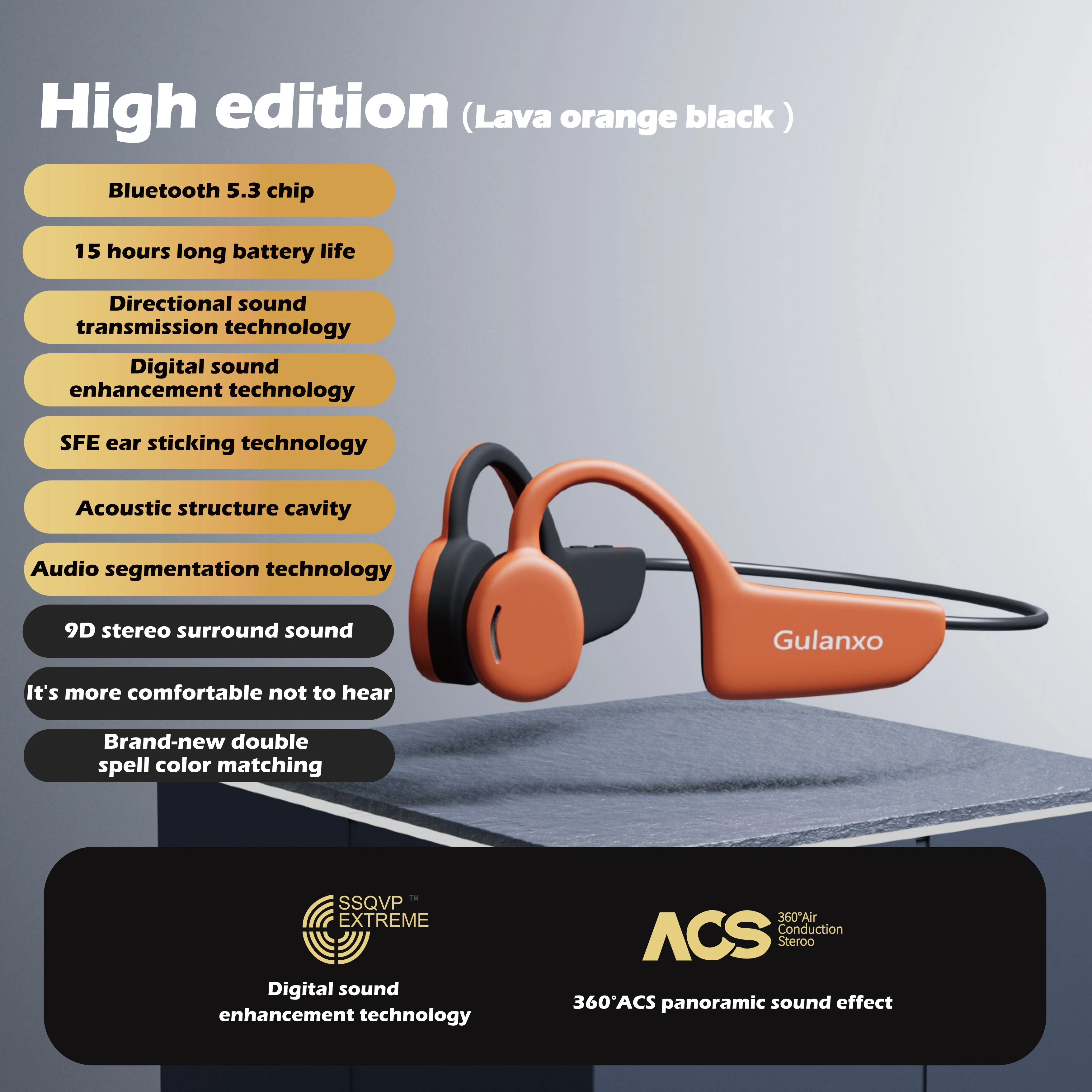 

Gulanxo waterproof and sweat proof wireless Bluetooth headset with bone conduction earphones and microphone for communication,