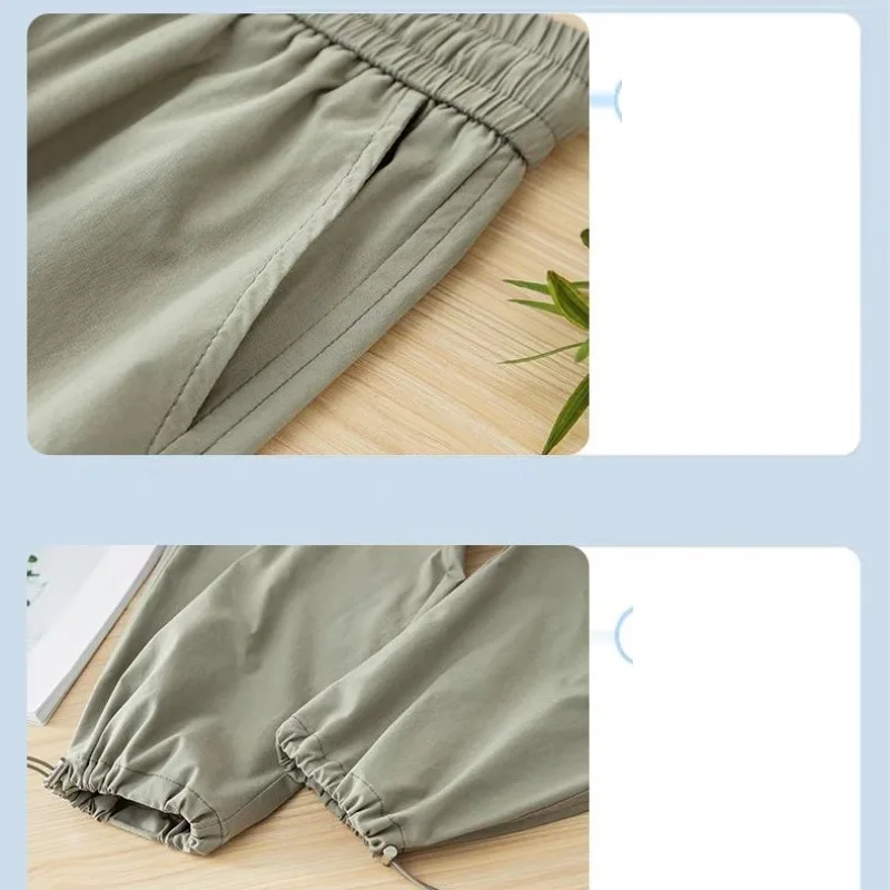 Calça de cordão sólido feminina, cintura alta, elástica, esportiva, solta, casual, perna larga, lanterna, vintage, bolsos, primavera, verão