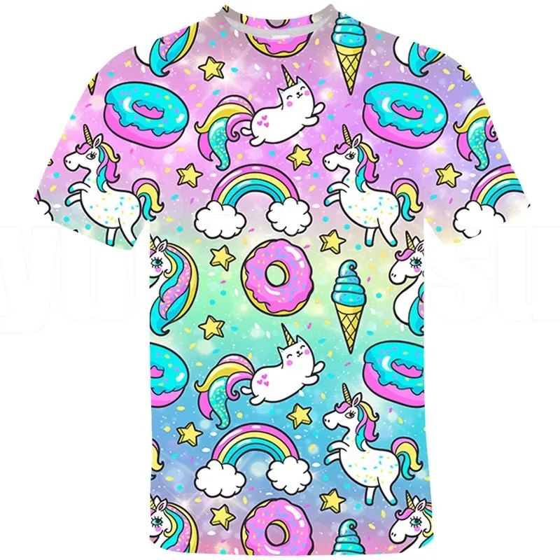 

3D Rainbow Pink Unicorn Print Oversized Tshirt Children Clothing Tops Tee Fashion Kids Children's Anime Harajuku Street Clothing