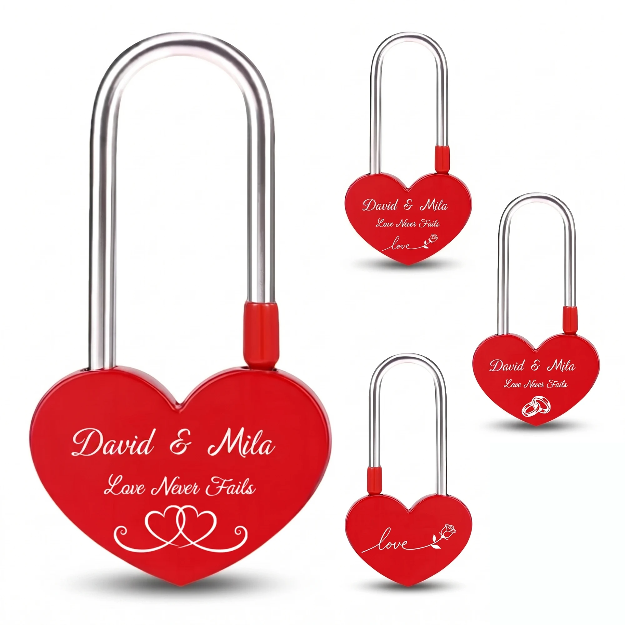 Personalized Padlock Long Shackle Custom Engraved Heart Lock Him Her Couples Love Gift For Wedding