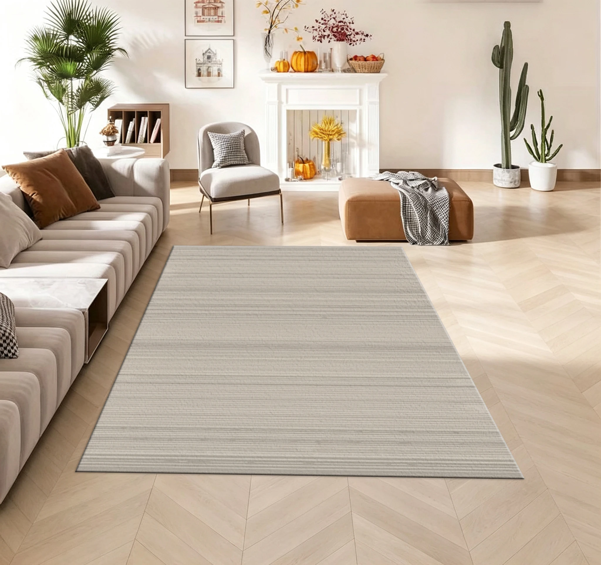 Light Tone Vertical Striped Carpet Flooring Simple Elegant Home Floor Rug for Bedroom Living Room