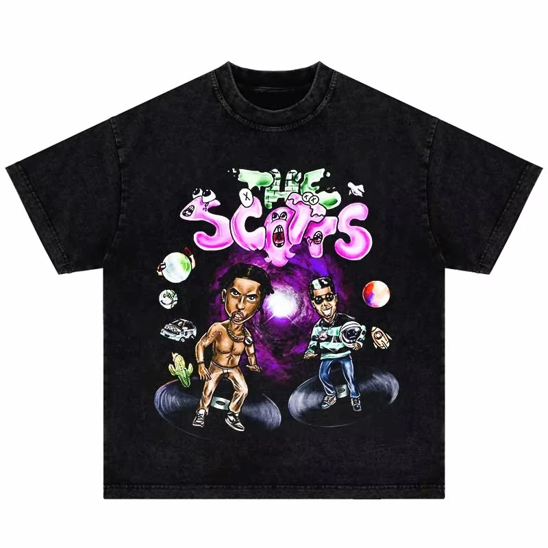 힙합 오버사이즈 티셔츠 펑크 고딕 루즈 스트리트웨어 초상화 그래픽 프린트 티셔츠 하라주쿠 코튼 셔츠 탑 유니섹스