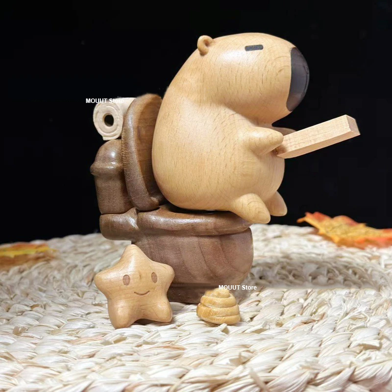 Beech Carved Animal Squat toilet Figures Fun Office Desk accessories Living room Decoration Home creative Wooden Gift
