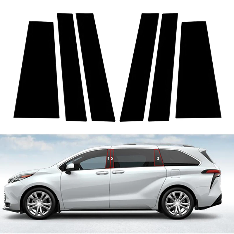6-teiliges Set Auto-Fensterpfosten-Aufkleber Türverkleidungs-Sticker Glänzend Schwarze Dekor-Abdeckung für Toyota Sienna 2021-2024 Auto-Zubehör – Detail 1