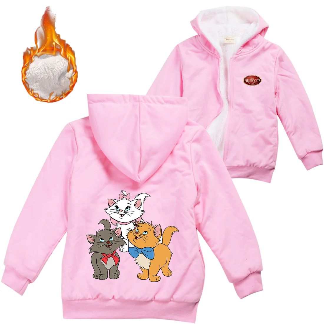 The Aristocats Marie Cat Warm Winter Jacket For Boys Girls Zipper Children Coat Thicken Hooded Sweater Kids Outerwear