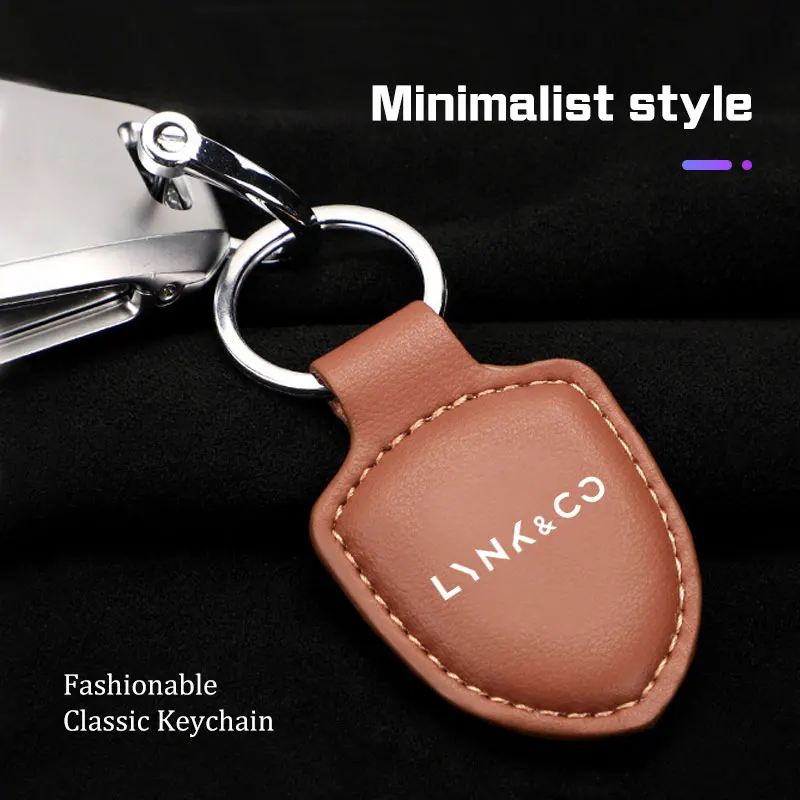 Leather Car Emblem Pendant Keychain Key Ring Accessories For Lynk & Co 01 CX11 2017 2018 2019 2020 2021 2022