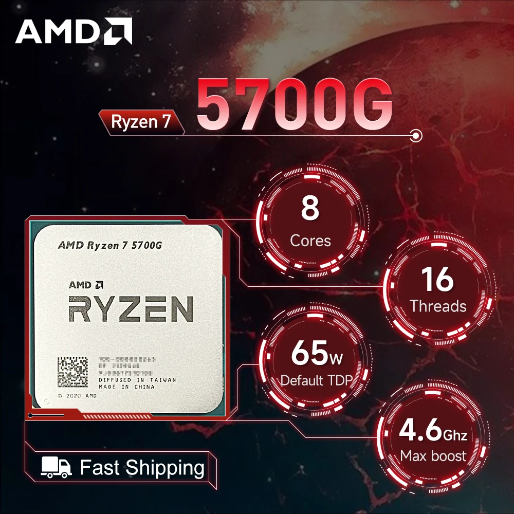 

AMD Ryzen 7 5700G 3.8GHz 8-Core 16-Thread R7 5700G Socket AM4 7NM L3=16M Processor 65W DDR4 No Fan