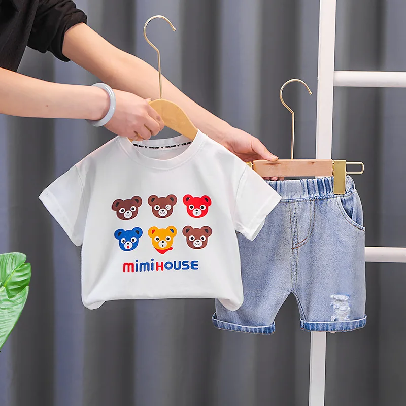 

Toddler Summer Clothes for Kids 2024 Fashion Cartoon Printed O-neck Short Sleeve T-shirts and Shorts Boys Boutique Clothing Set