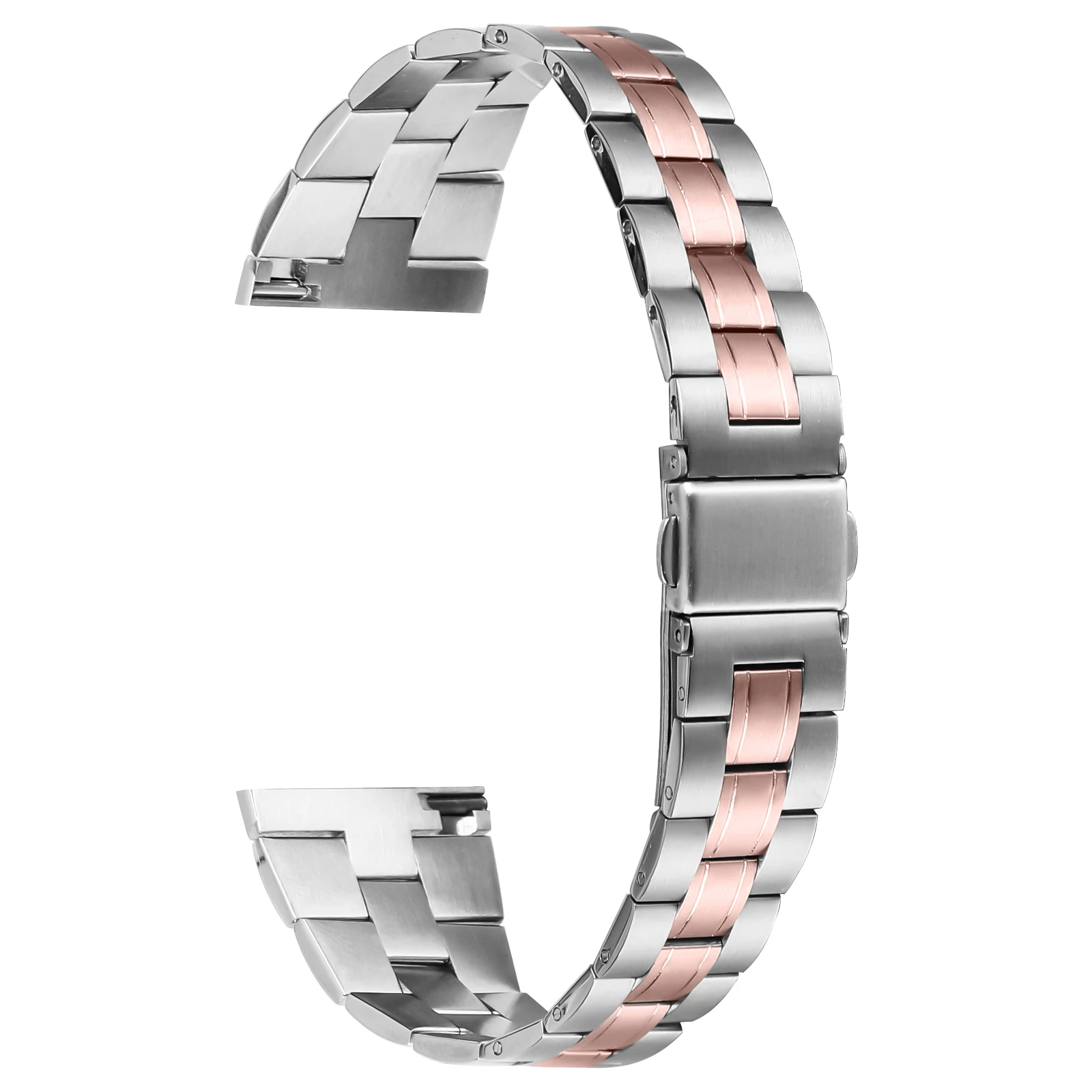 

For Huawei Watch GT 2 46mm Stainless Steel Watch Strap Band with Folding Clasp Buckle - Silver+Pink Gold