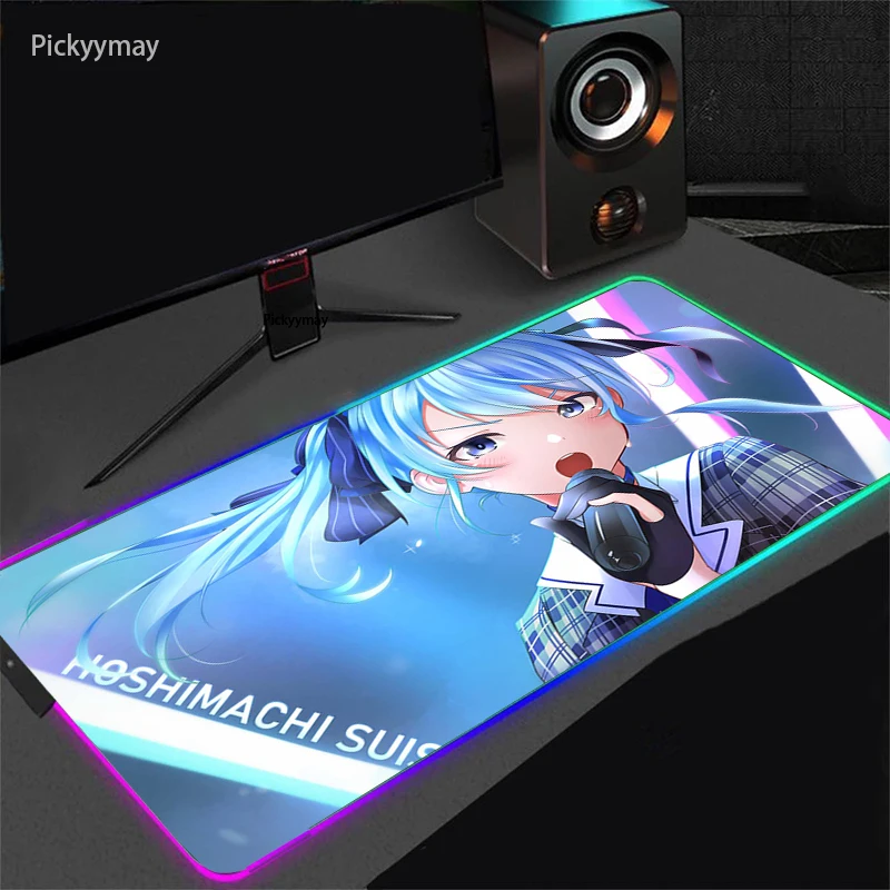 Hololive Anime Girl Gaming Mouse Pad RGB Backlight LED Gamer 90X40 Computer Mousepad CS GO Kawaii Non-Slip Rubber PC Desk Mat