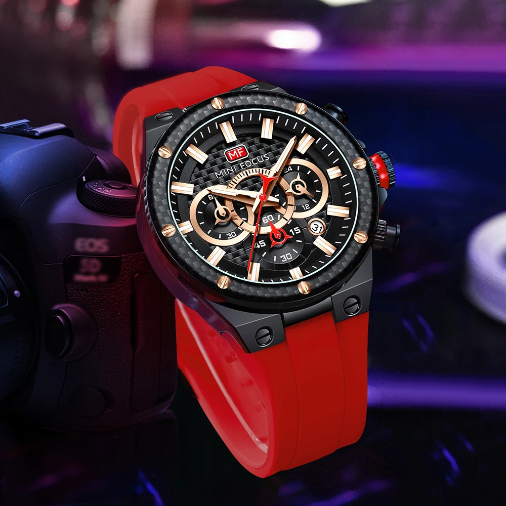 MINI FOCUS Fashion Racing Quartz Watch for Men Multifunction Dial Silicone Strap Luminous Hands Luxury Waterproof Watches 0468G