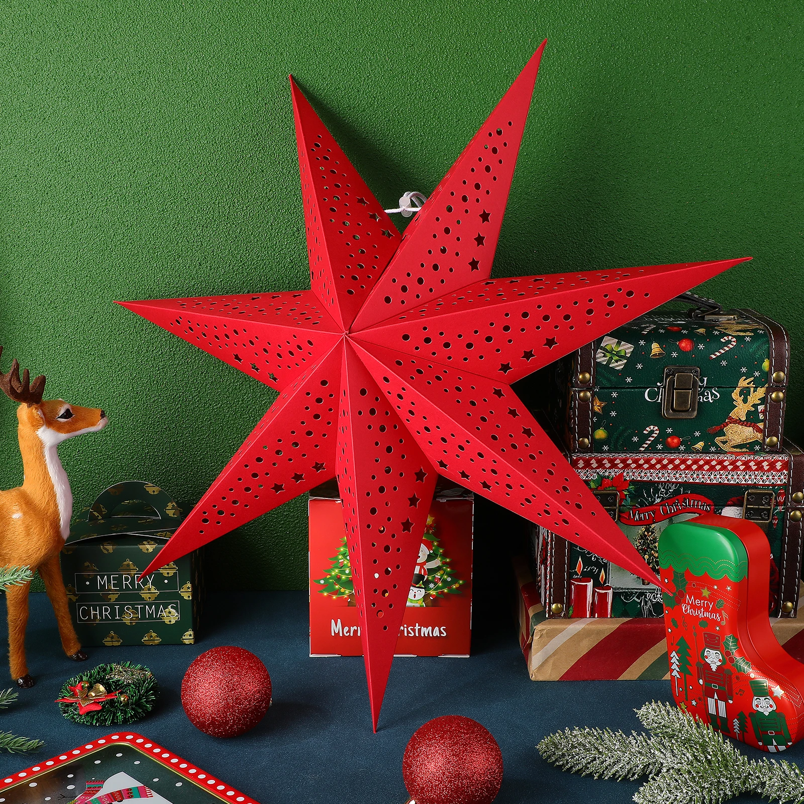 

3Pcs Paper Star Lantern Lampshade Hanging Star Pendant Light Stereoscopic 3D Xmas Ceiling Lamp Cover Decorative Party Home