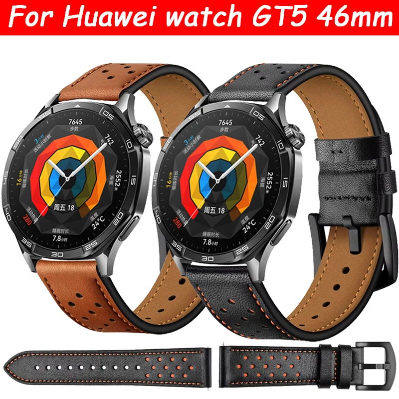 22/20mm leather strap for Samsung Galaxy watch 7 6 5 4 Huawei watch GT5 GT5 pro Breathable high-end band for Amazfit GTR correa