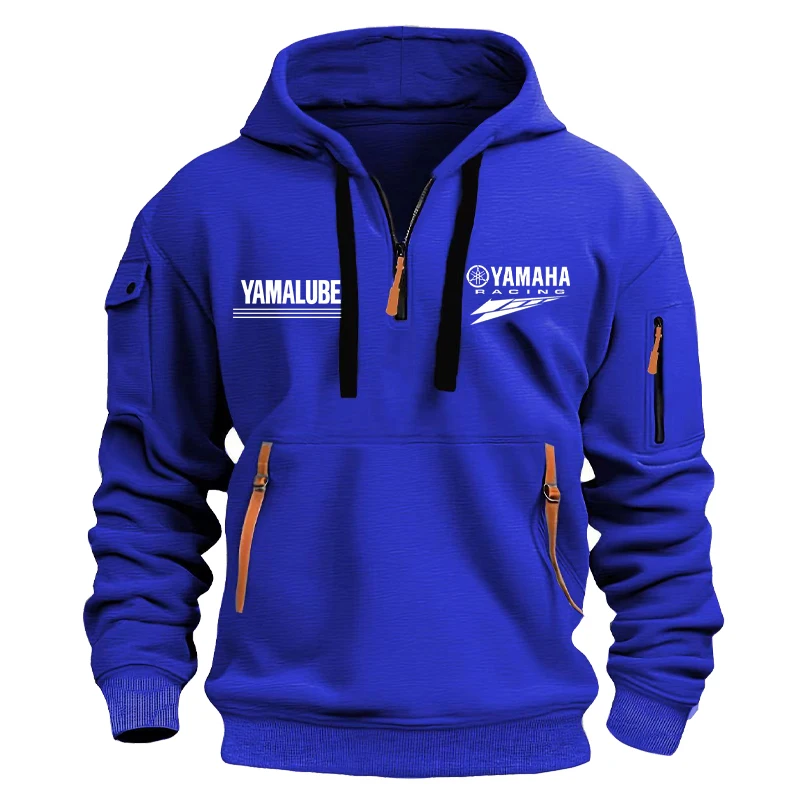 Sweater Hoodie Pria Yamaha Musim Semi/Gugur dengan Ritsleting dan Banyak Kantong, Kaos Crewneck, Hoodie Santai Olahraga Luar Ruangan Pria