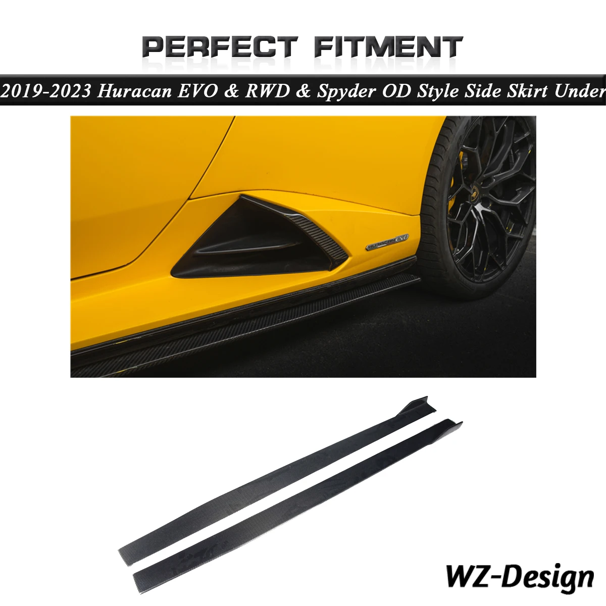 Car Accessories Dry Carbon Fiber OD Style Side Skirt Underboard Fit For 2019-2023 Huracan EVO & RWD & Spyder Side Skirt