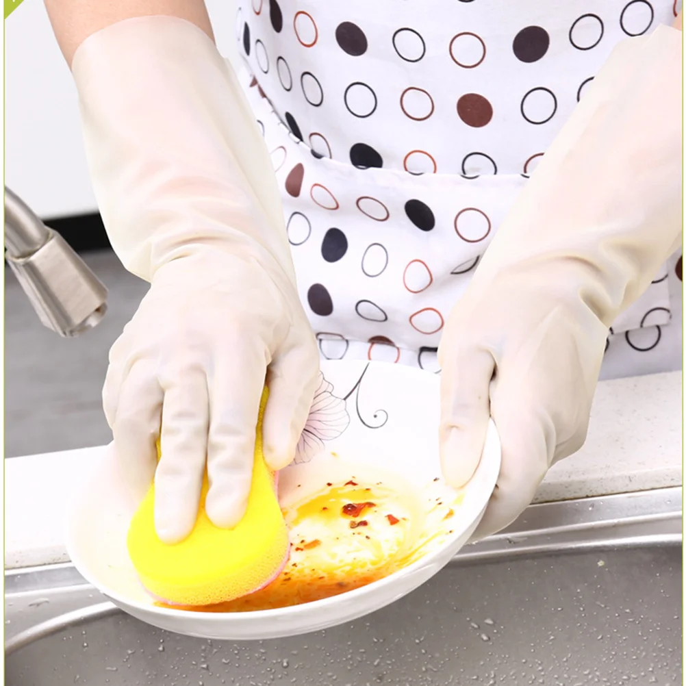 

2 Pairs Ding Qing Gloves Waterproof Dishwashing White Kitchen Rubber for Cleaning
