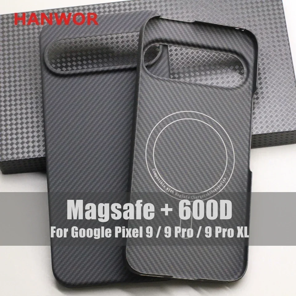 HANWOR Carbon Fiber Magnetic Case for Google Pixel 9 / 9 Pro / 9 Pro XL Cases Support Magsafe 600D Ultra-thin Aramid Fiber Cover