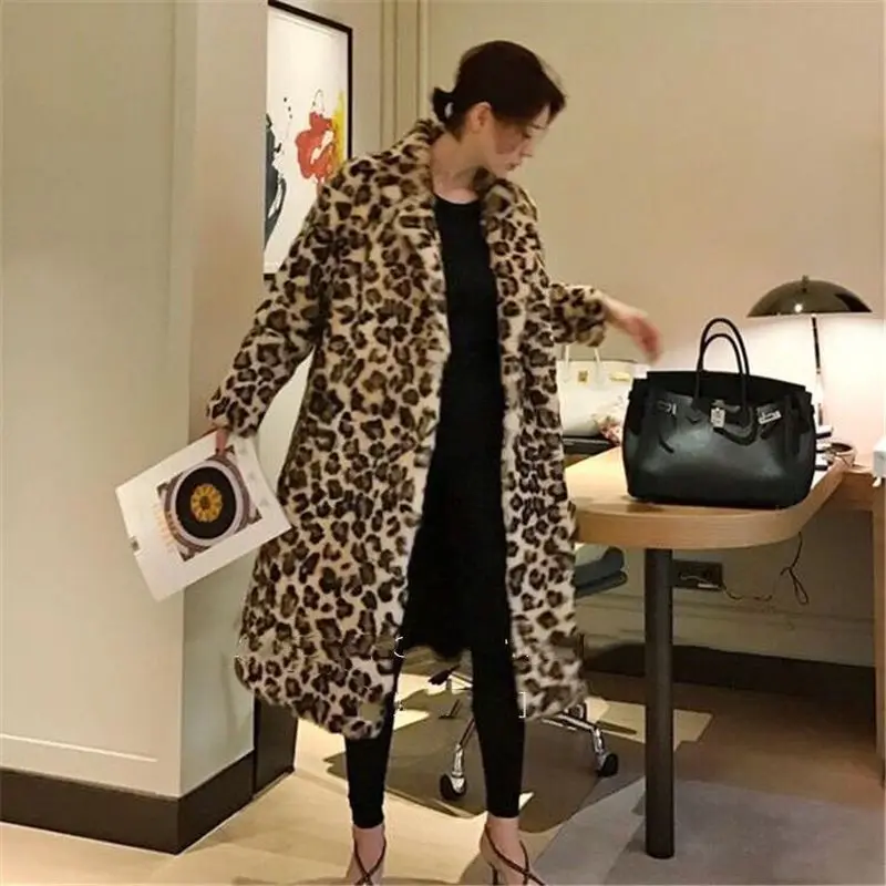 Imagem -04 - Luxo Moda Leopardo Cabolsas Longos Cabolsas Mulheres 2023 Inverno Grosso Quente Outerwear Marca de Moda Faux Fur Cabolsa Feminino