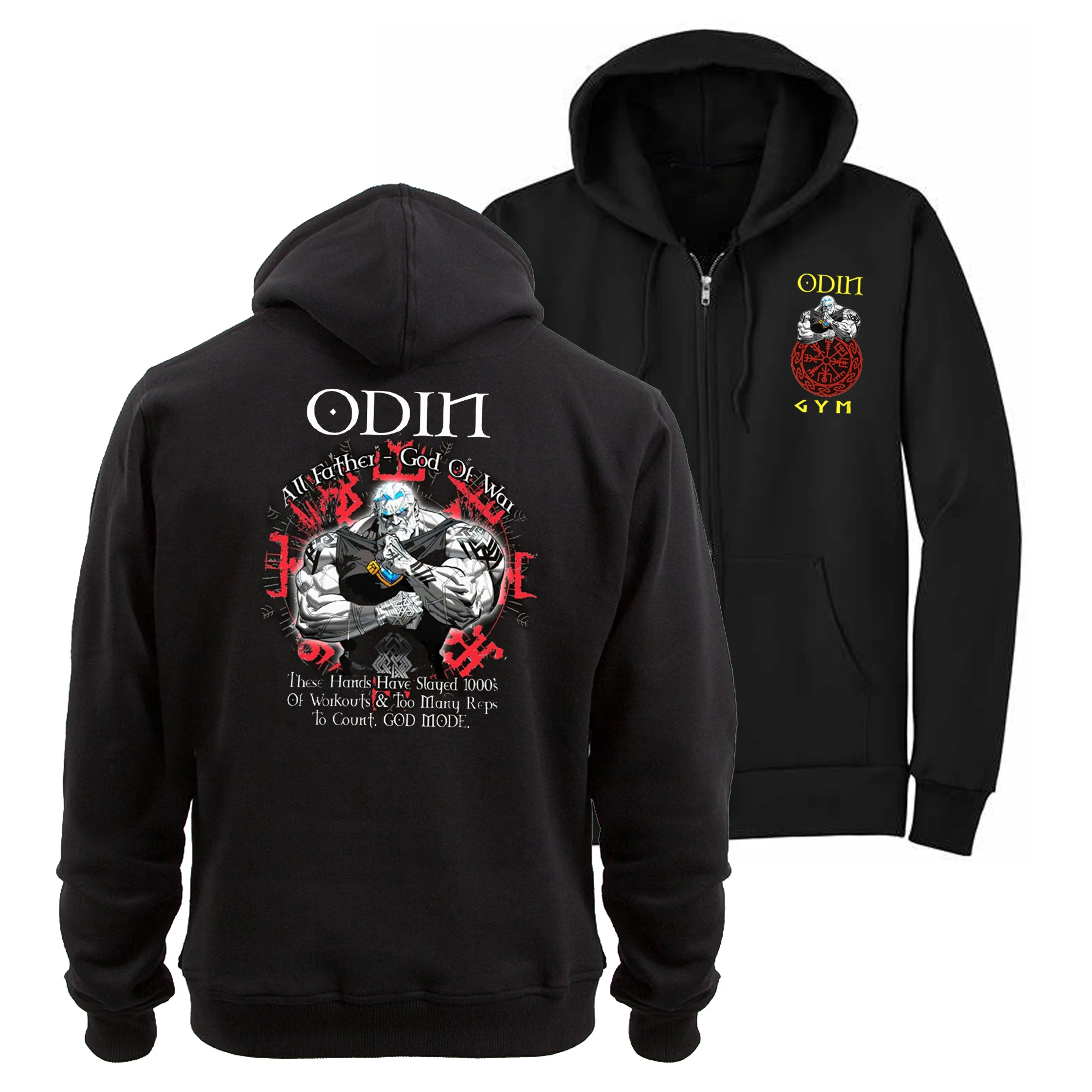 

Norse God Odin Gym Valhalla Fitness Training Hoodies Velvet Lining Zip Up Hoodie 100% Cotton Comfortable Casual Mens Clothes