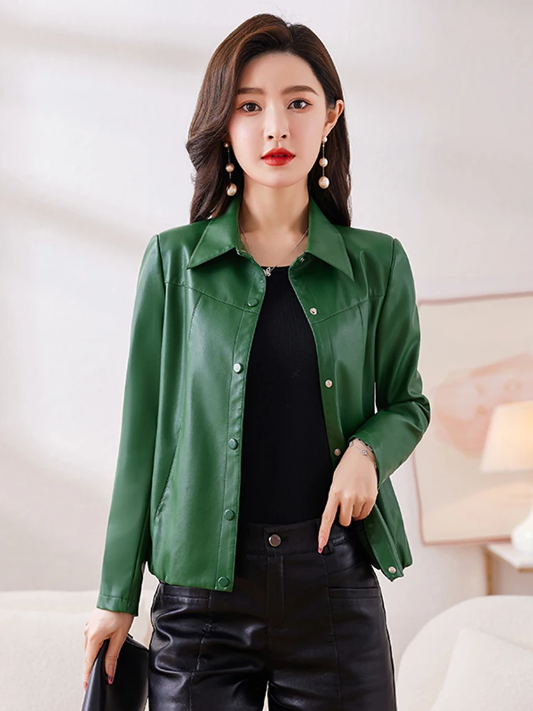 Slim Fit Real Leather Jacket Women's Short Sheepskin Black Leather Jacket Korean Style Small Size Spring Autumn New Arrival