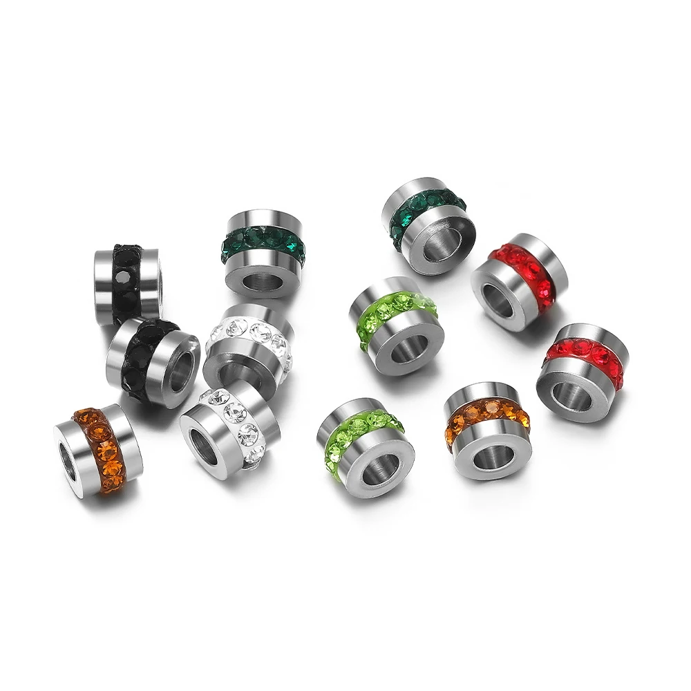 10Pcs/Lot Stainless Steel Rhinestone Beads Loose Spacer Beads for DIY Handmade Jewelry Making Bracelet Necklace Crafts Supplies - Image 5