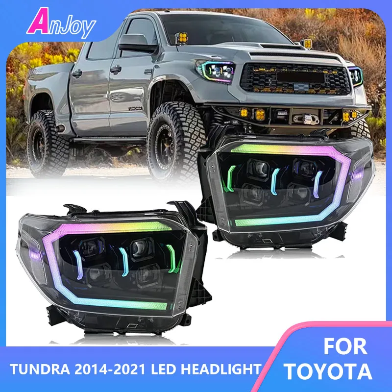 2 Pcs RGB Full LED Headlights For Toyota Tundra 2014-2021 Front Head Lamps Animation DRL Head Lights Auto Accessories