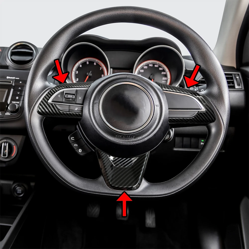 Carbon Fiber Black Steering Wheel Trim Moulding Stickers For Suzuki Swift Baleno 2018 2019 2020 2021 2022 2023 Accessories