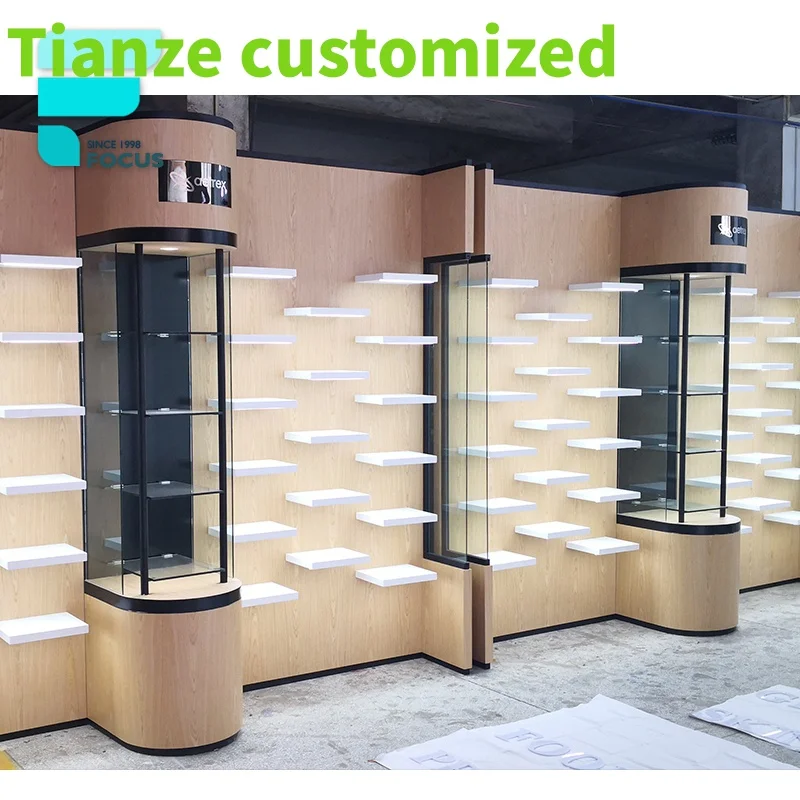 

Customized-Wood Pharmacy Shelves Retail Pharmacy Shop Interior Design Display Rack Furniture Medical Shop Counter Store Shelf Fo