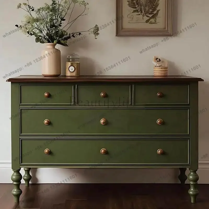 yj21 French retro solid wood porch cabinet integrated into the front door, drawer storage locker