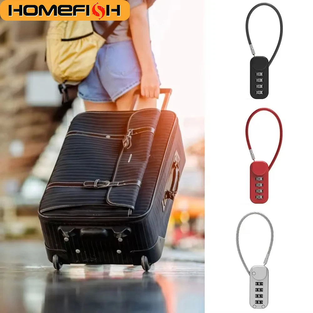 Portable Zinc alloy 4 Digit Password Lock Wire Rope Anti-theft Backpack Zipper Lock Padlock Luggage Combination Lock Travel