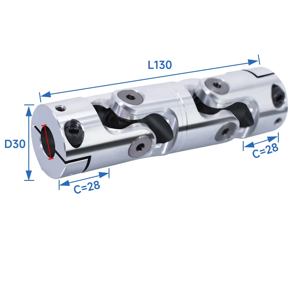 30*130 Universal Coupling Aluminum Precision Double Section Connector GHA Telescopic Cross Universal Joint Transmission WSSP