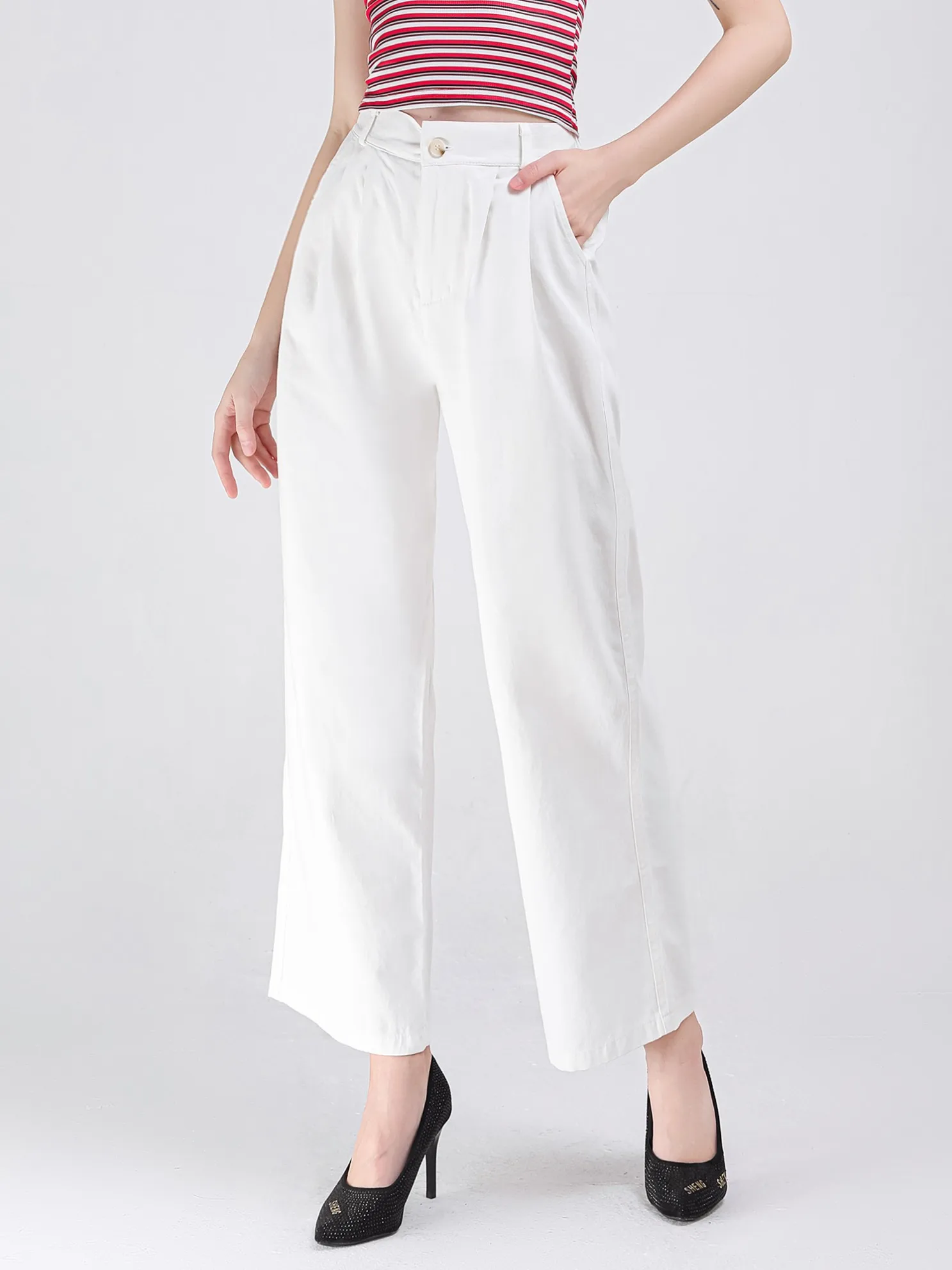 

ZHISILAO White Pants Women Casual Solid Loose Elastic Waist Wide Leg Straight Trosuers Mujer Spring Summer 2022