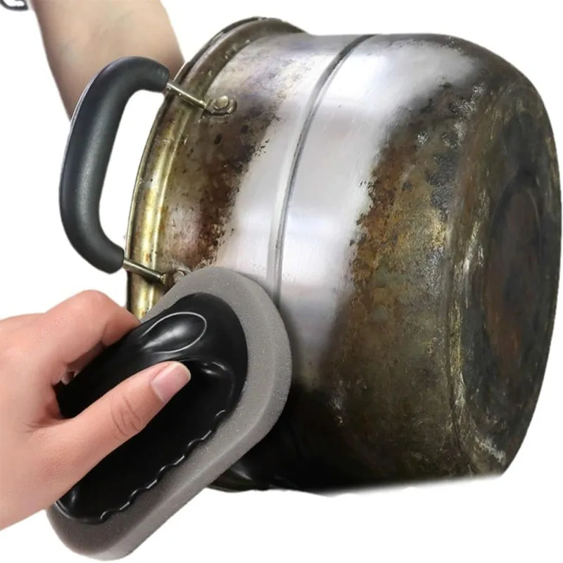 1pc Magic Emery Sponge Brush with Handle Reusable Wipe Eraser Cleaner Kitchen Pot Brush BBQ Strong Decontamination Cleaning Tool