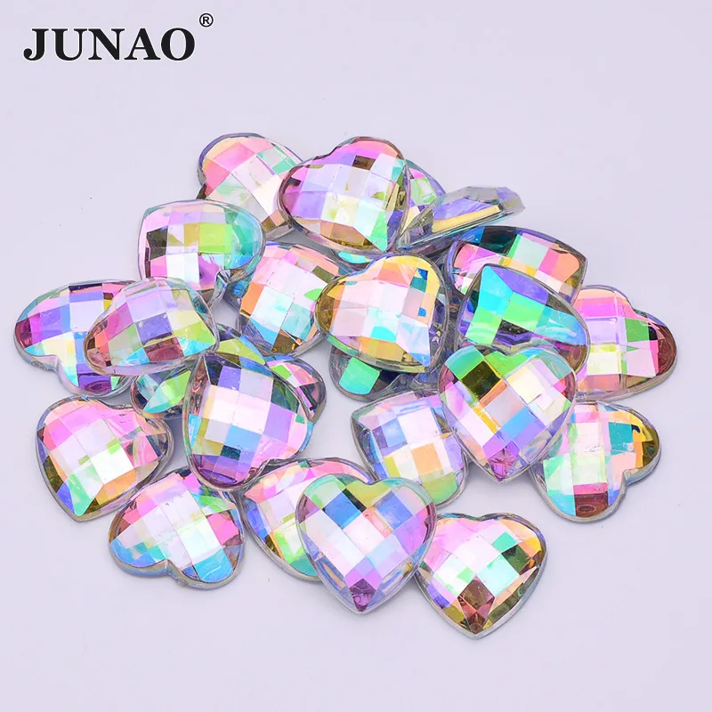 

JUNAO 8 10 12 18 20 mm Clear AB Rhinestones Heart Strass Applique Acrylic Stones Non Sewing Flatback Scrapbook Crystal for Craft